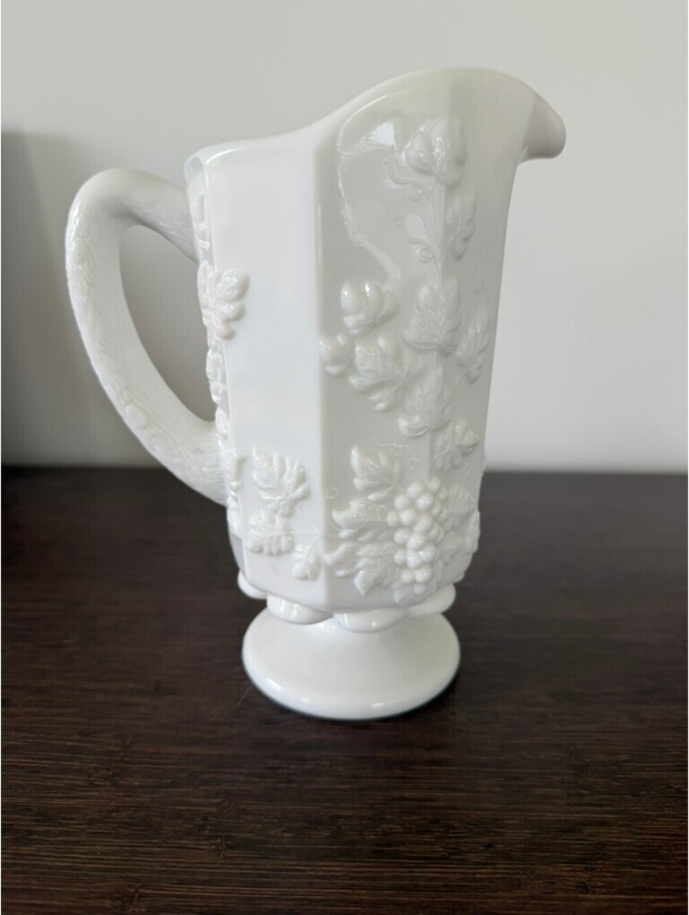 Vintage Westmoreland Paneled Grape White Milk Glass Pitcher